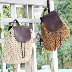 Women Straw Backpack Summer Beach Lady Weave Pack