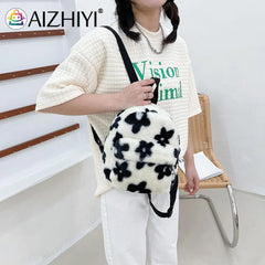 Printed Plush Backpack Casual Ladies Small Knapsack Mini Rucksacks
