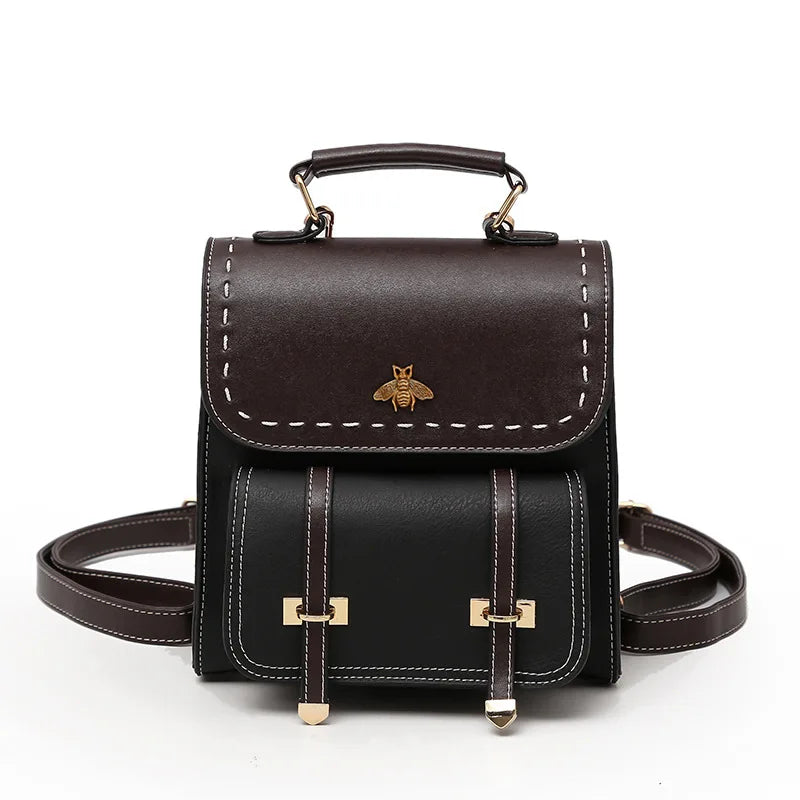 Vintage Leather Preppy Female Backpack College Travel Bag Mochila
