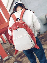 Women Canvas Dog Fox Ear Embroidery Backpack