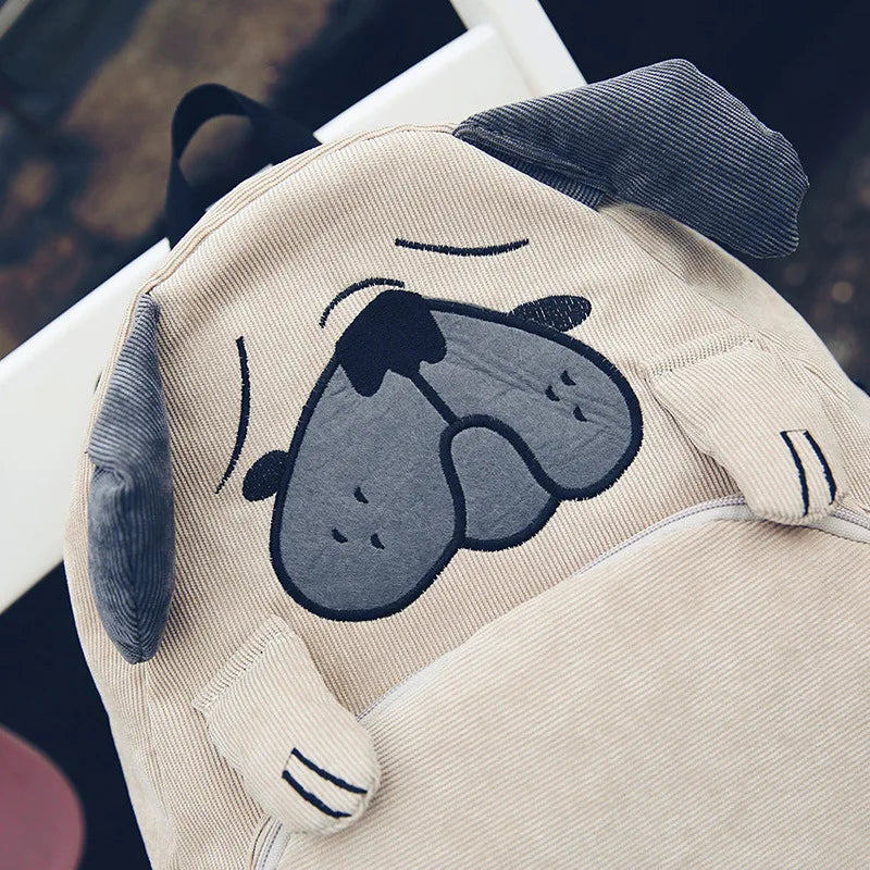 Women Canvas Dog Fox Ear Embroidery Backpack