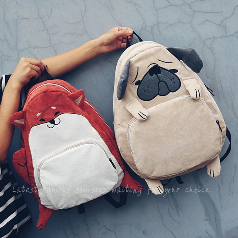 Women Canvas Dog Fox Ear Embroidery Backpack