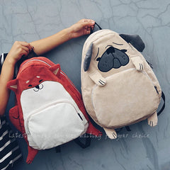 Women Canvas Dog Fox Ear Embroidery Backpack