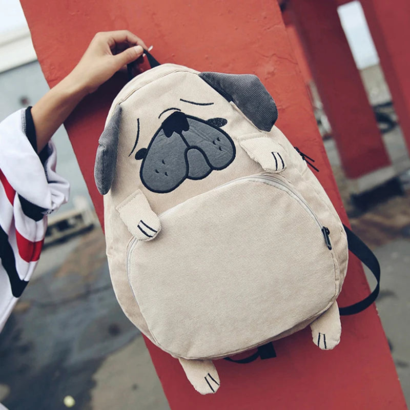 Canvas Dog Fox Ear Embroidery School Backpack for Girls