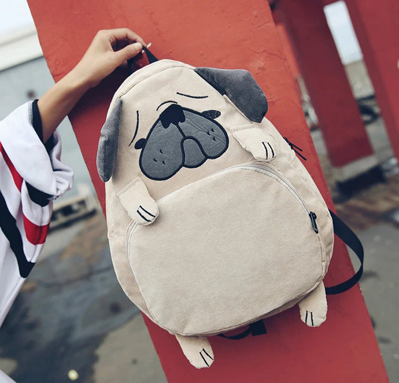 Women Canvas Dog Fox Ear Embroidery Backpack