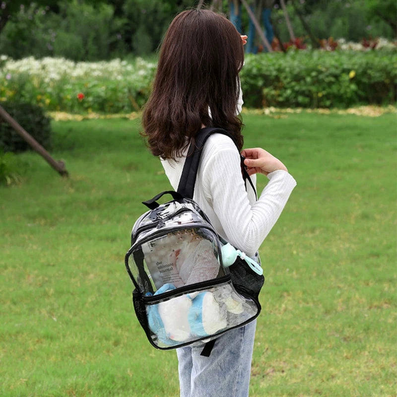 Transparent PVC Women Backpack College Students Bookbag