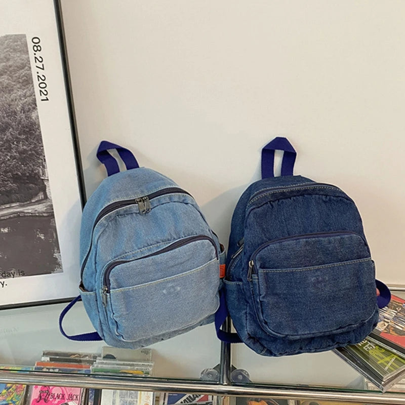 Denim Zipper Small Daypack Rucksack Shoulder Bag