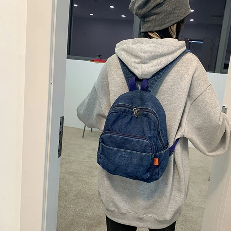 Denim Zipper Small Daypack Rucksack Shoulder Bag