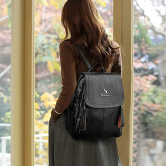 Women Leather Travel Backpack School Bags Girls Solid Back Pack Vintage Bagpack
