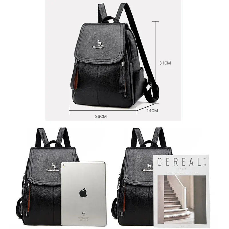 Women Leather Travel Backpack School Bags Girls Solid Back Pack Vintage Bagpack