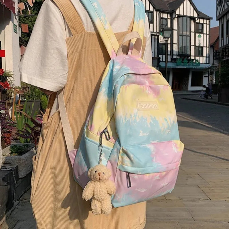 Gradient Women Backpack Schoolbag Waterproof Nylon Travel Bag