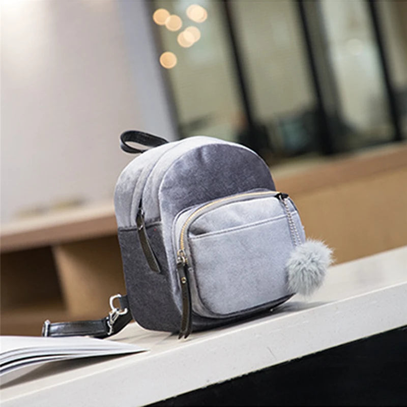 Velvet Schoolbag Zipper Mini Backpack Female Bags Mochila