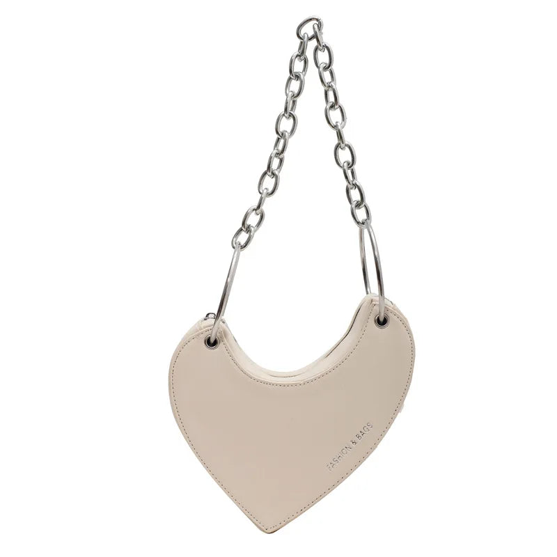 Heart Pattern Chain Women Handbag Silver