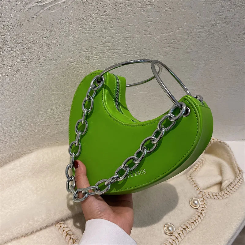 Heart Pattern Chain Women Handbag Silver