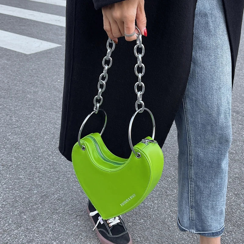 Heart Pattern Chain Women Handbag Silver