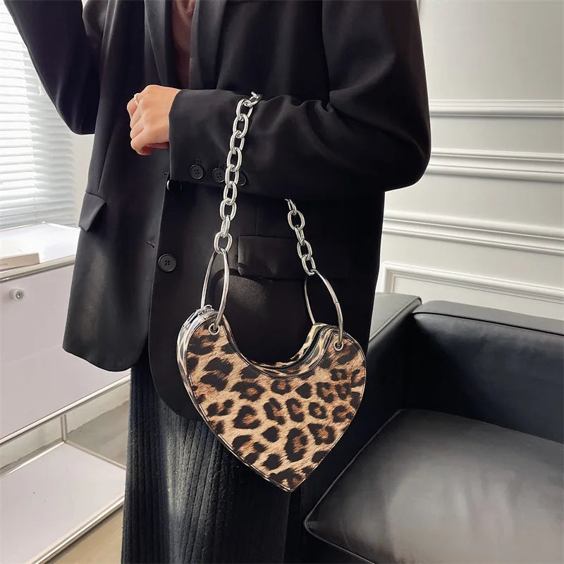 Heart Pattern Chain Women Handbag Silver