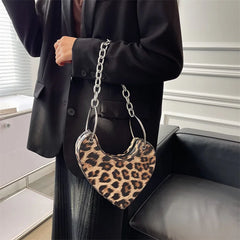 Heart Pattern Chain Women Handbag Silver