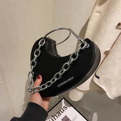 Heart Pattern Chain Women Handbag Silver