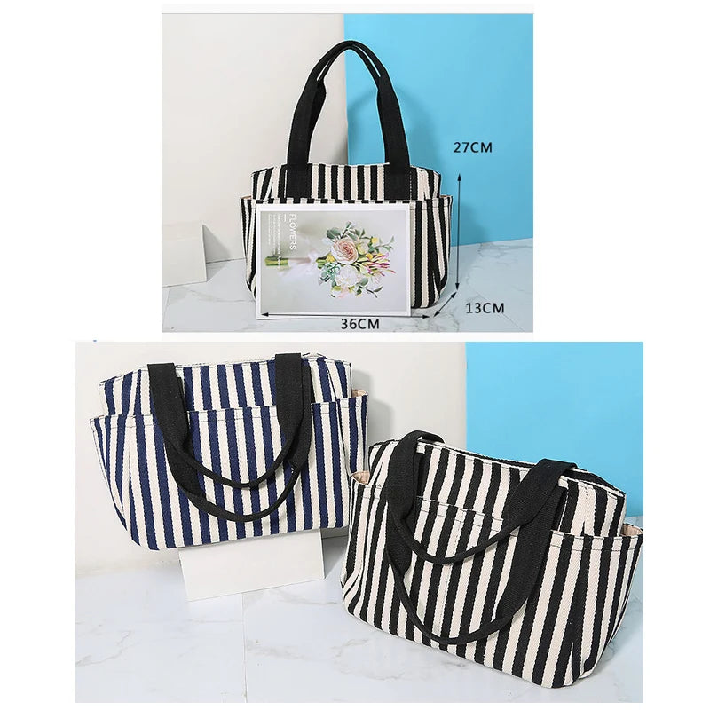 Striped Panelled Shoulder Bag Summer Beach Handbag Canvas Shopping Bag