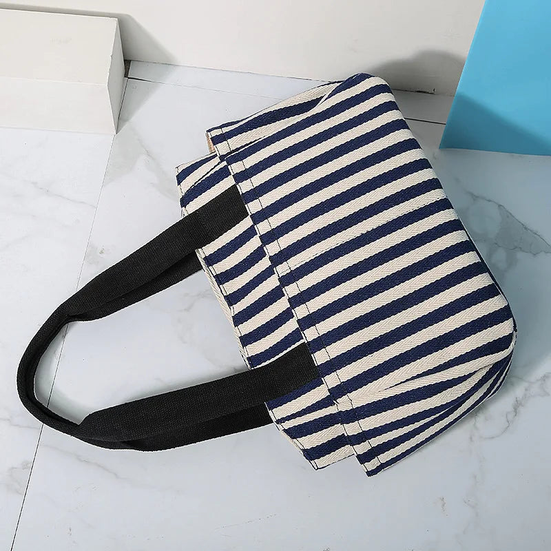 Striped Panelled Shoulder Bag Summer Beach Handbag Canvas Shopping Bag
