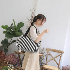 Striped Panelled Shoulder Bag Summer Beach Handbag Canvas Shopping Bag