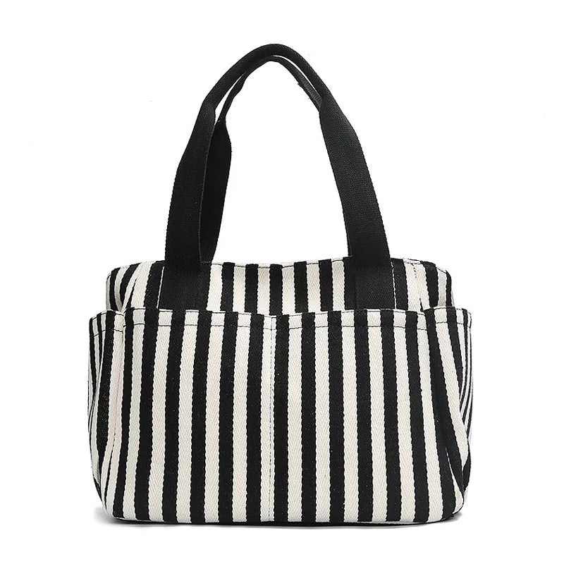 Striped Panelled Shoulder Bag Summer Beach Handbag Canvas Shopping Bag