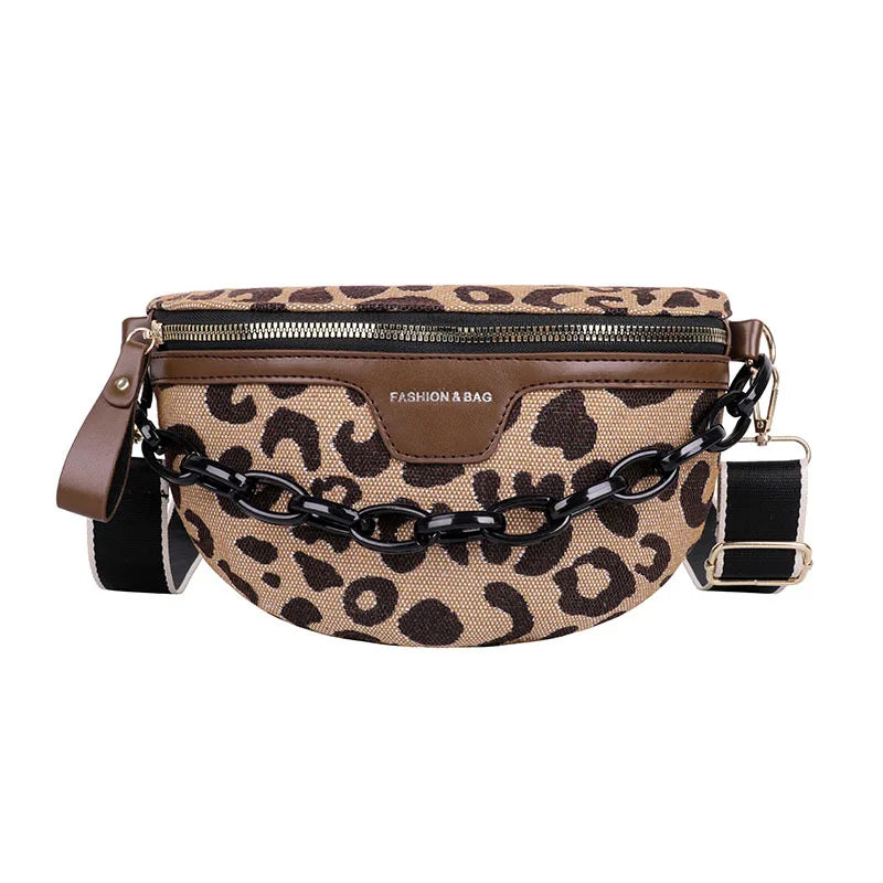 Leopard Pattern Crossbody Chest Bag for Women, Zipper Waist Fanny Pack