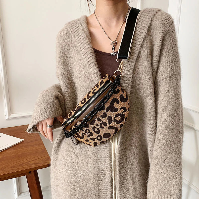 Leopards Pattern Waist Bag Casual Crossbody Chest Fanny Pack