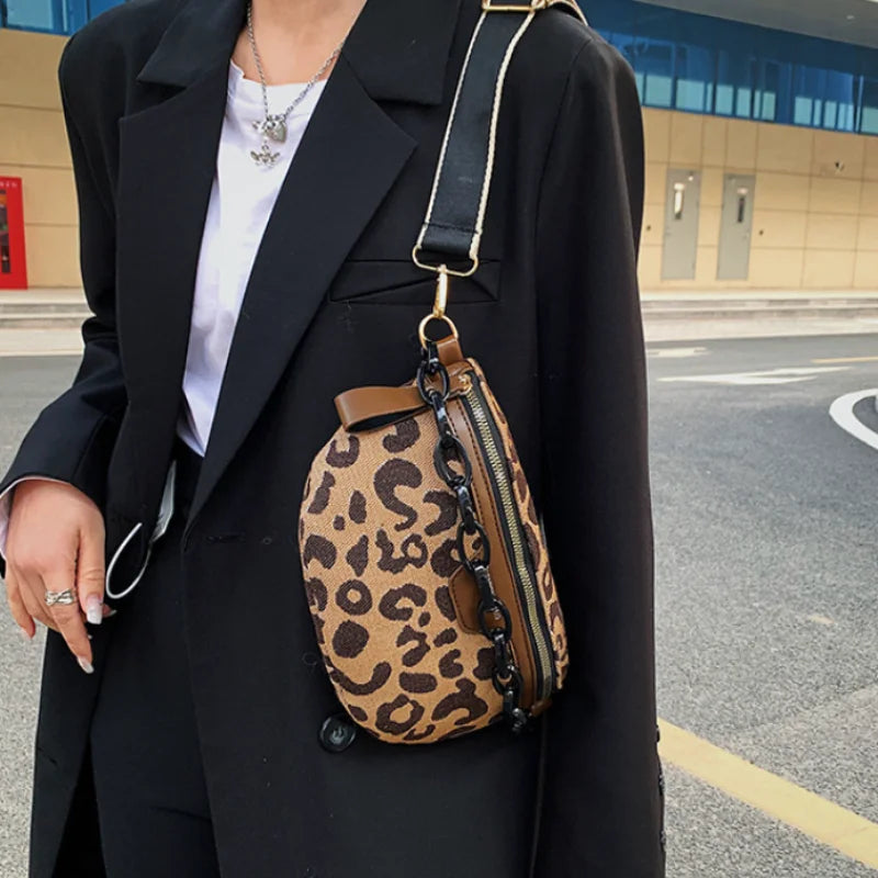 Leopard Pattern Waist Bag Crossbody Chest Fanny Pack Vacation Casual