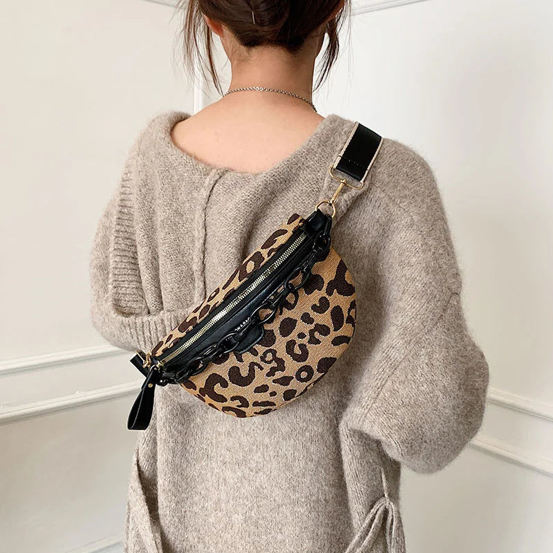 Leopards Pattern Waist Bag Casual Crossbody Chest Fanny Pack