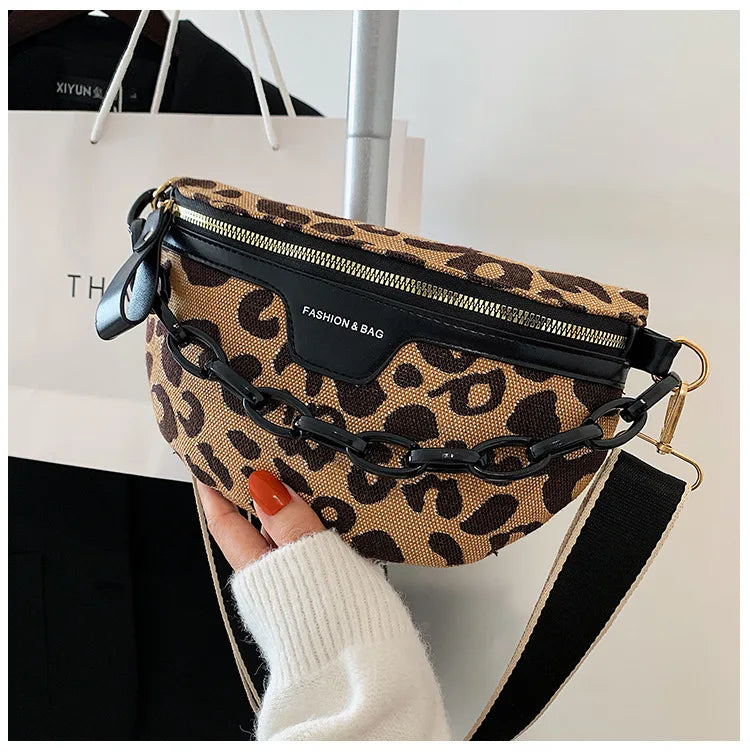 Leopards Pattern Waist Bag Casual Crossbody Chest Fanny Pack