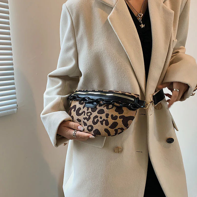 Leopards Pattern Waist Bag Casual Vacation Crossbody Chest Fanny Pack
