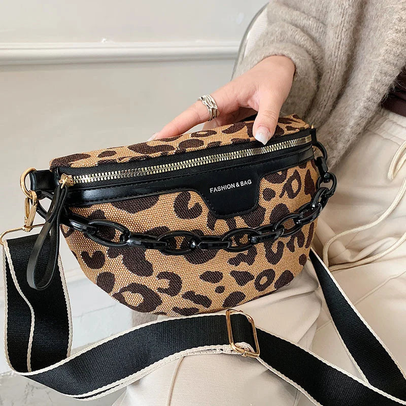 Leopard Pattern Crossbody Chest Bag for Women, Zipper Waist Fanny Pack