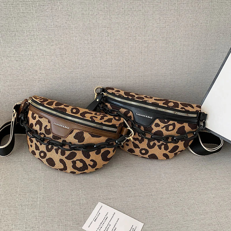 Leopard Pattern Waist Bag Crossbody Chest Fanny Pack Vacation Casual