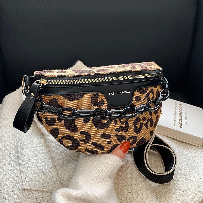 Leopards Pattern Crossbody Chest Bag Half Moon Fanny Pack