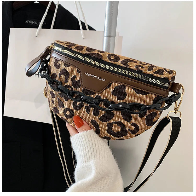 Leopards Pattern Crossbody Chest Bag Half Moon Fanny Pack