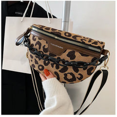 Leopards Pattern Crossbody Chest Bag Half Moon Fanny Pack