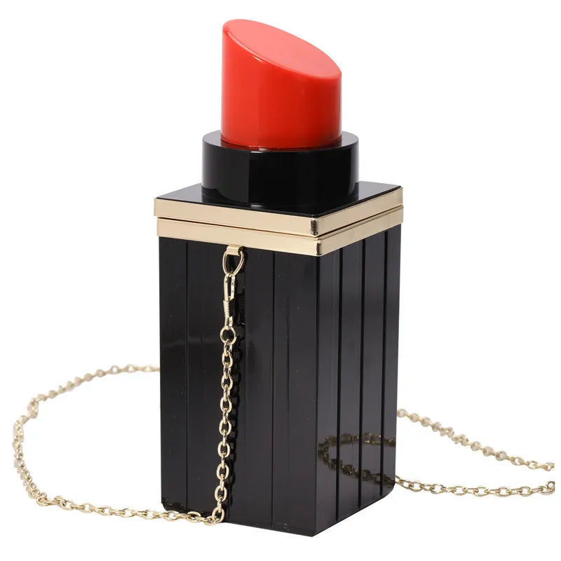 Lipstick Shape Evening Clutch Bag Chain Party Tote Handbag