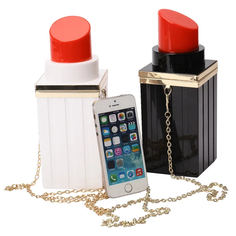 Lipstick Shape Evening Clutch Bag Chain Party Tote Handbag