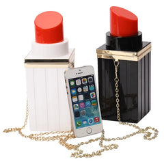 Lipstick Shape Evening Clutch Bag Chain Party Tote Handbag