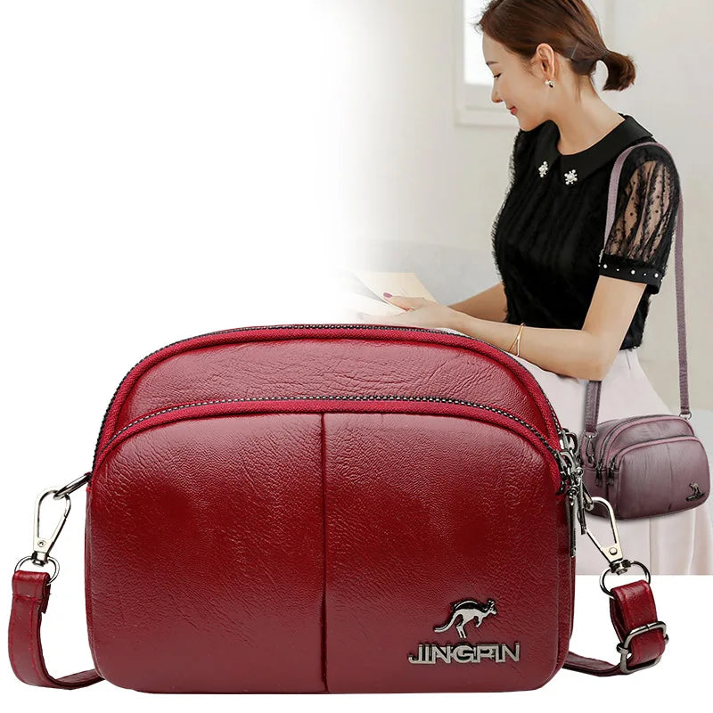 Women Leather Messenger Bag Crossbody Multi-compartment Shoulder Handbag
