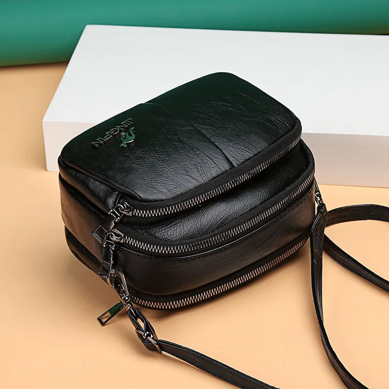 Women Leather Messenger Bag Crossbody Multi-compartment Shoulder Handbag
