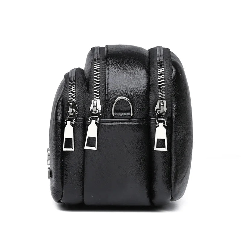 Women Leather Messenger Bag Crossbody Multi-compartment Shoulder Handbag