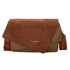 Nubuck Leather Square Shoulder Bag with Wide Strap