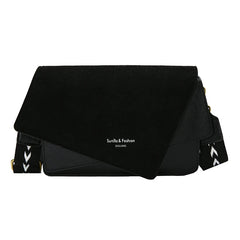 Nubuck Leather Square Shoulder Bag with Wide Strap
