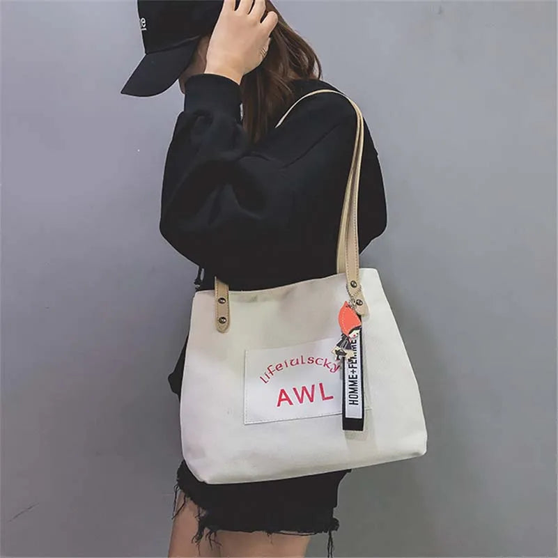 Women Tote Bag Canvas Girl Students Shoulder Handbag
