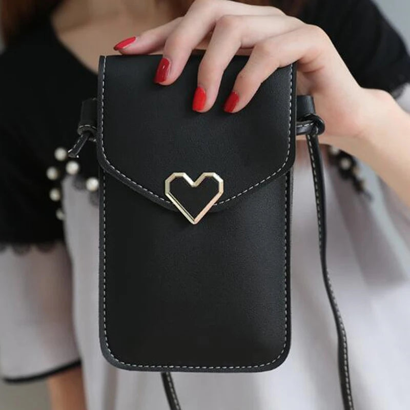 Transparent Women Cross Shoulder Bag Mini Heart Hasp Mobile Pouch
