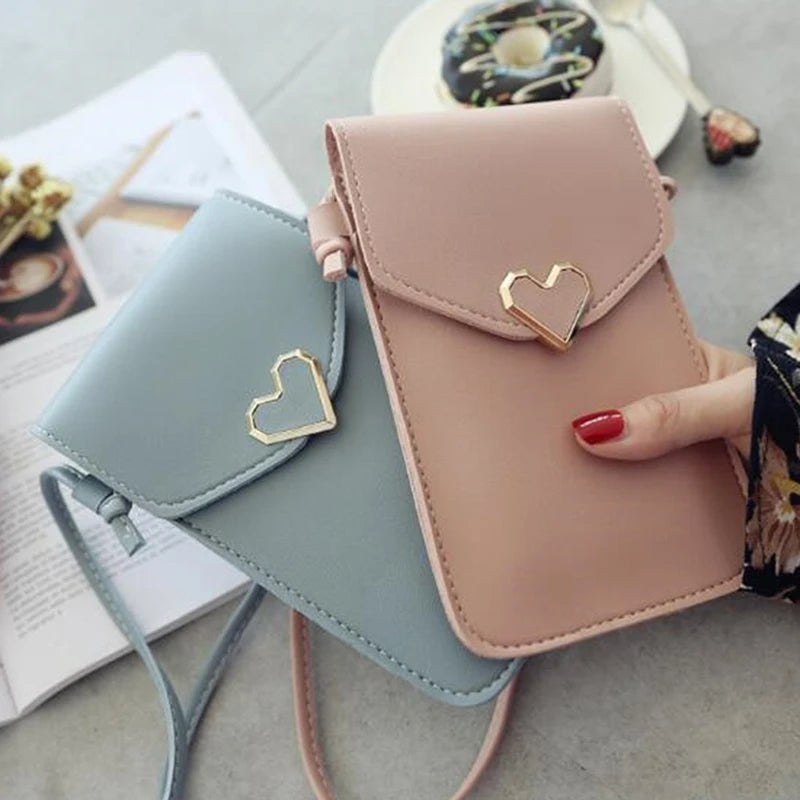 Transparent Women Cross Shoulder Bag Mini Heart Hasp Mobile Pouch