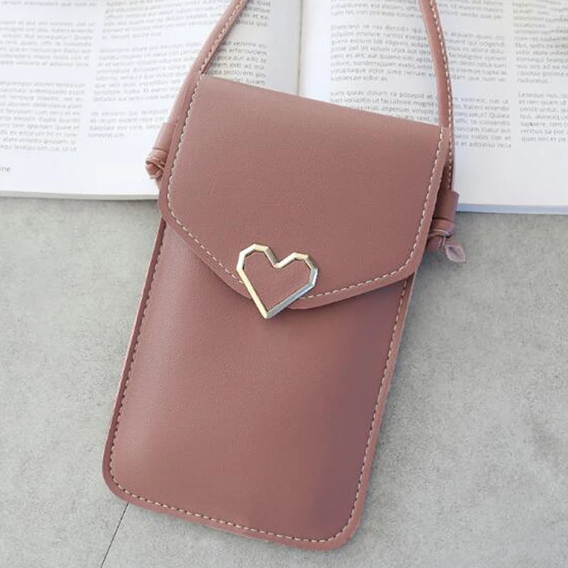 Transparent Women Cross Shoulder Bag Mini Heart Hasp Mobile Pouch
