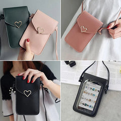 Transparent Women Cross Shoulder Bag Mini Heart Hasp Mobile Pouch